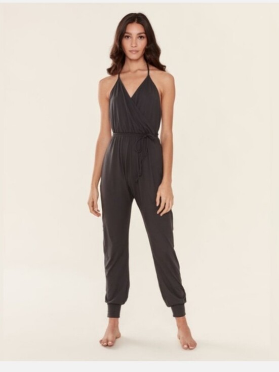 Spiritual Gangster Pants - Spiritual Gangster Charcoal Halter Wrap Jumpsuit